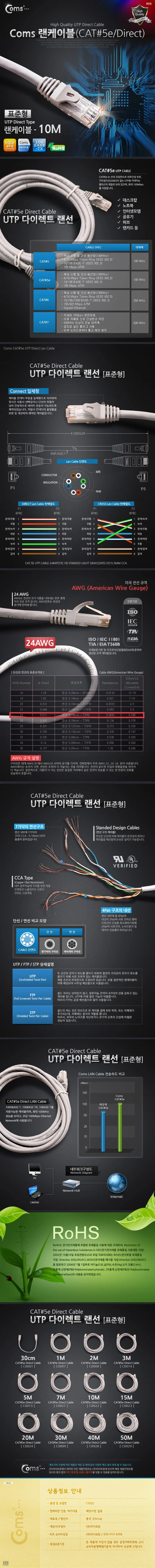 랜 케이블 통신 랜선 CAT5e FTP 다이렉트 케이블 10m 상세3
