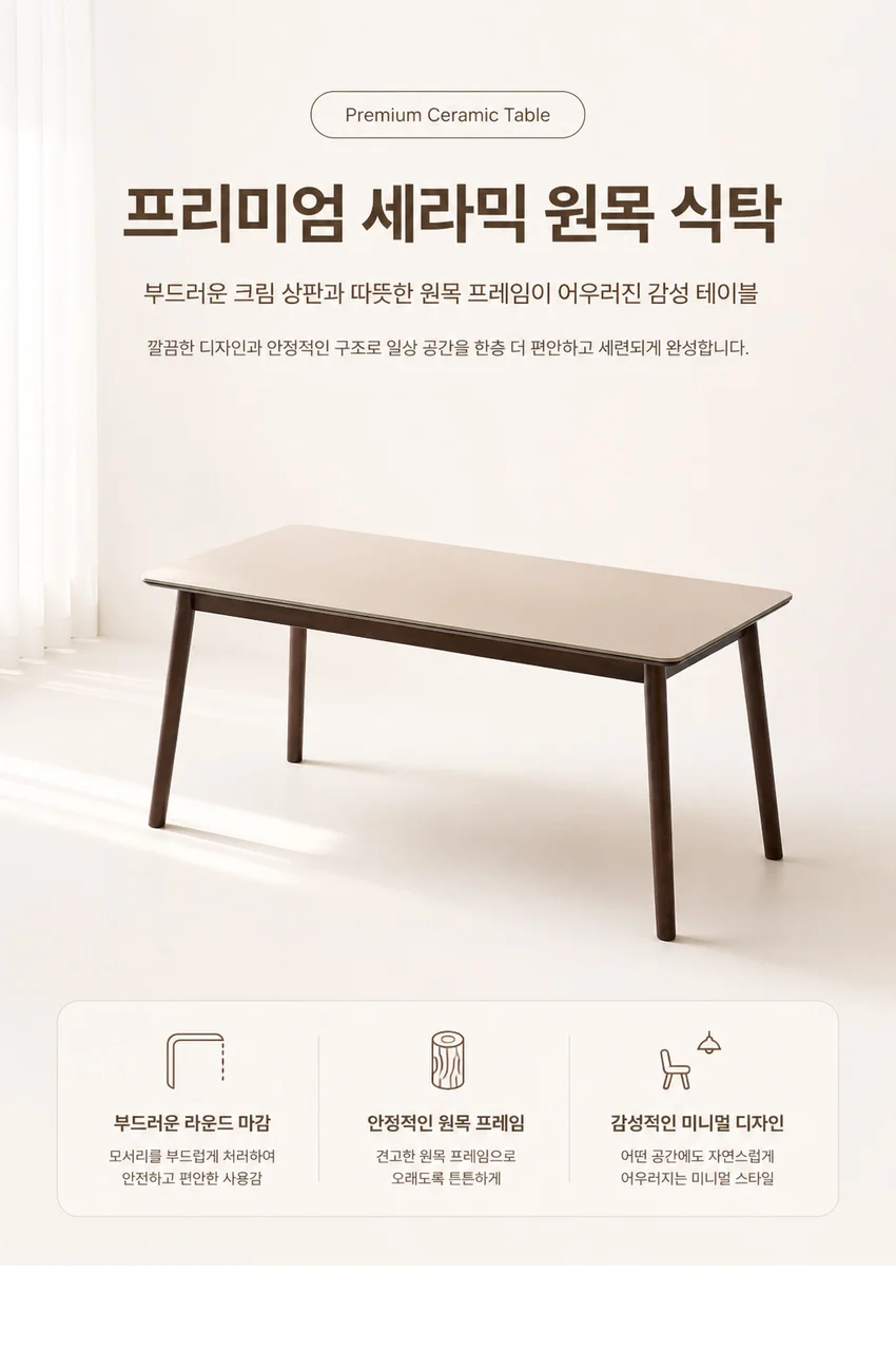 가구산책 세라믹 6인용 원목식탁 RD403 상세2