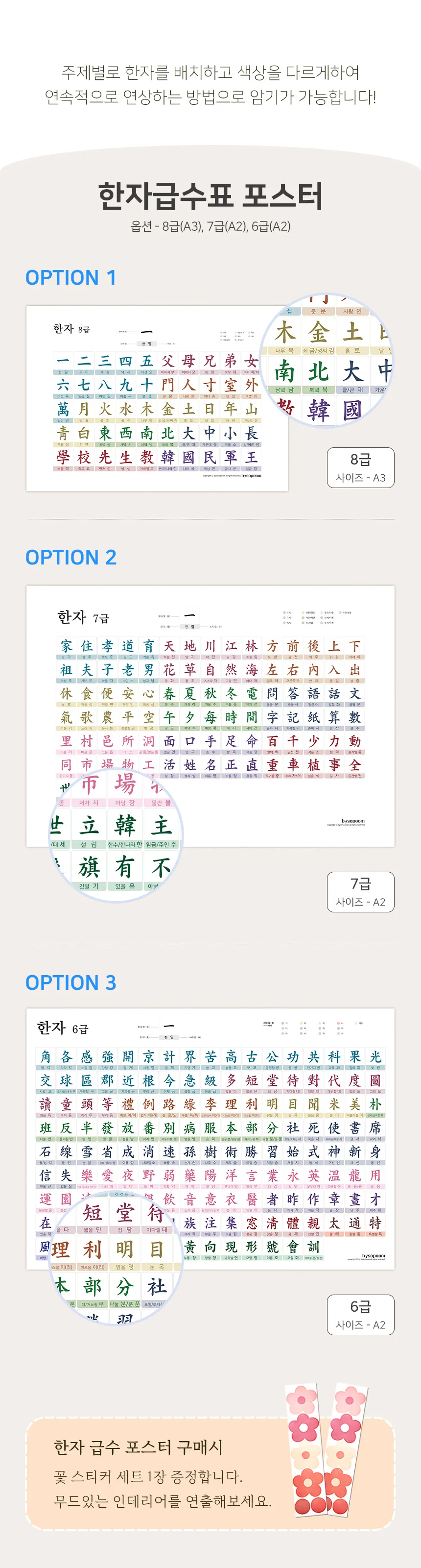 바이소품 6급 7급 8급 한자 인테리어 포스터 벽보 학습 한자포스터 단품 상세2
