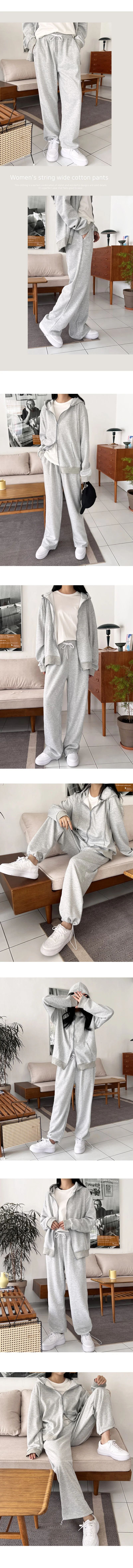 여성 스트링 면 와이드 팬츠 바지 통바지 상세2