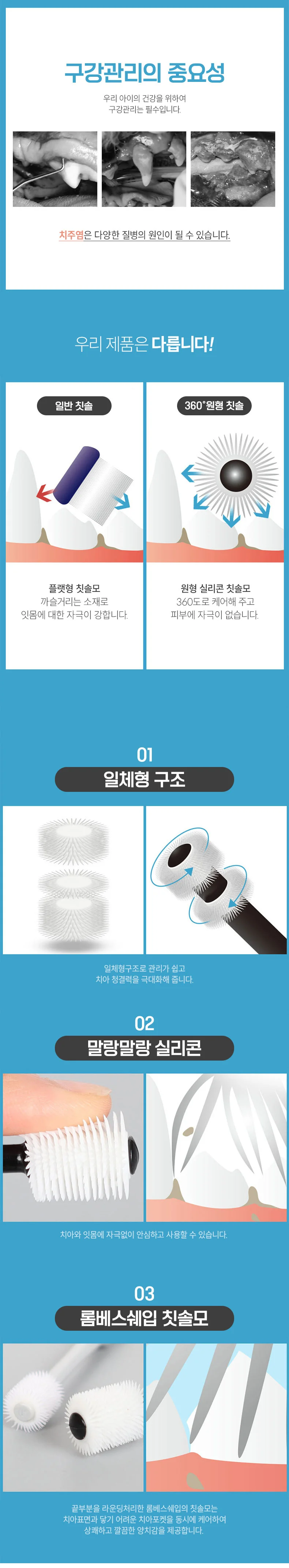 강아지 PET 고양이 제거 칫솔 원형 360도 양치 치주염 상세5