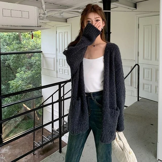 루즈핏 부클 니트 롱 가디건 LLO115 집업 롱 조끼 하프 꽈배기 여성 필수아이템 가디건 롱가디건 자켓 남성