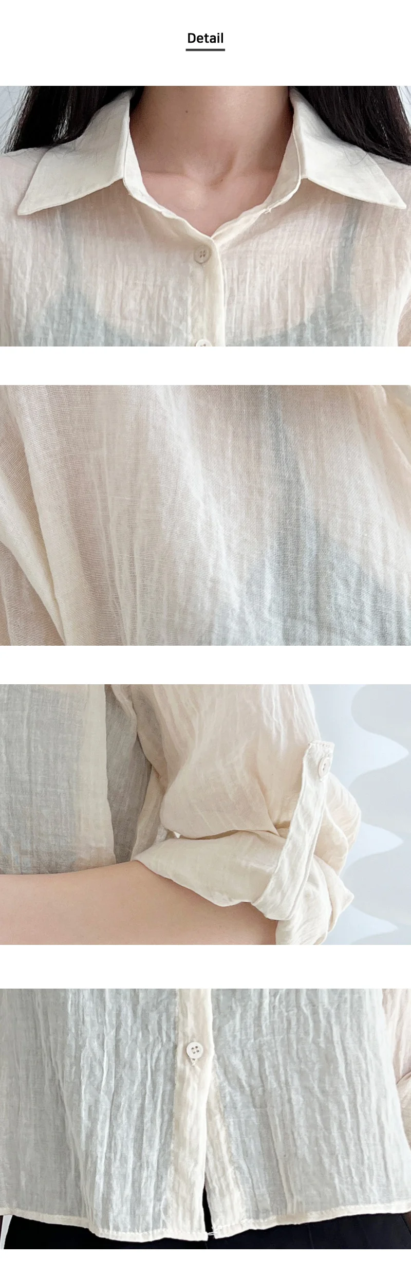 KQQ 77146 여자 여름시스루 긴팔 롤업 크롭셔츠 상세3