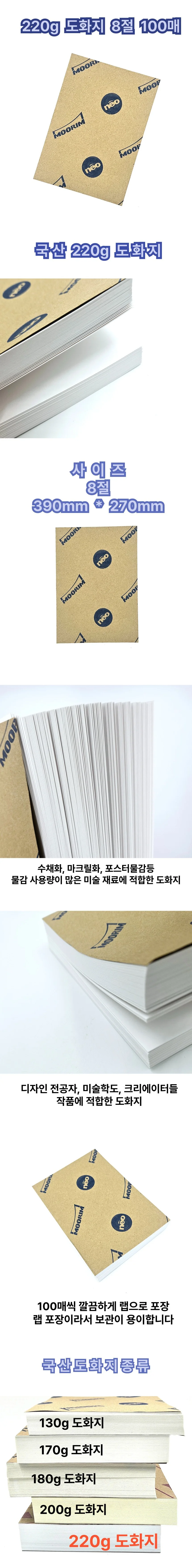8절 도화지 220g 백색 100매 고급 작품 그림용지 상세1