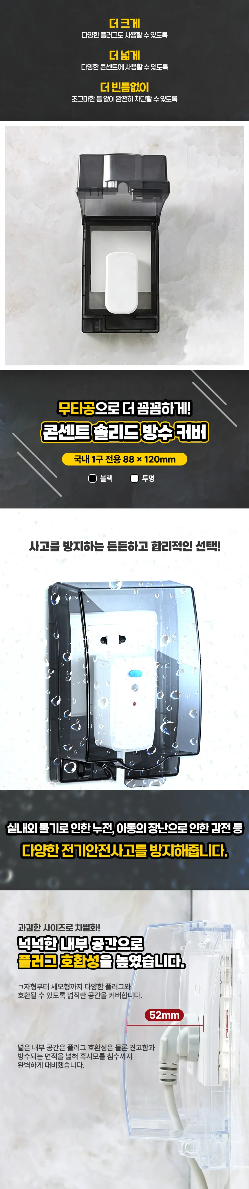 욕실 무타공 콘센트 덮개 방수 화장실 안전 마개 상세2