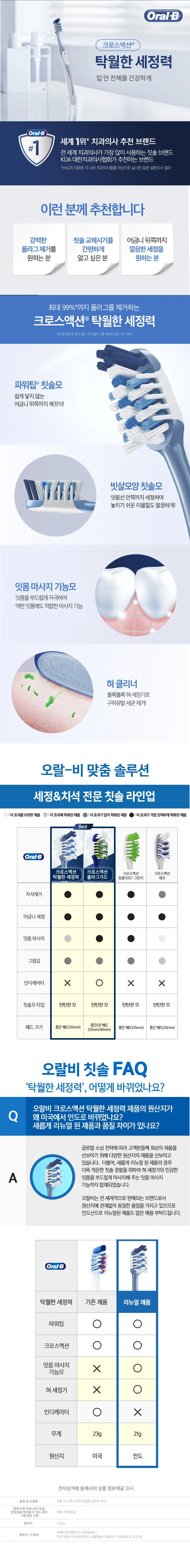 오랄비 크로스액션 칫솔 5P 여행칫솔 욕실칫솔 상세1