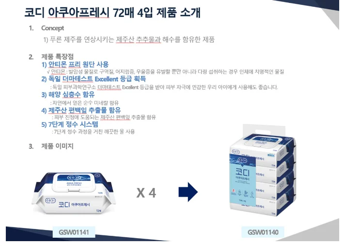 프레시 코디아쿠아 쌍용 캡형 72매X4입 72매 육아용품 물티슈 상세1