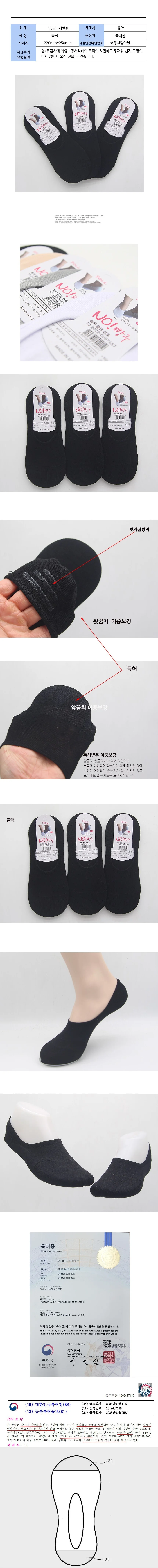 앞뒤꿈치 이중보강 여성용 덧신 양말 블랙 3켤레 상세2