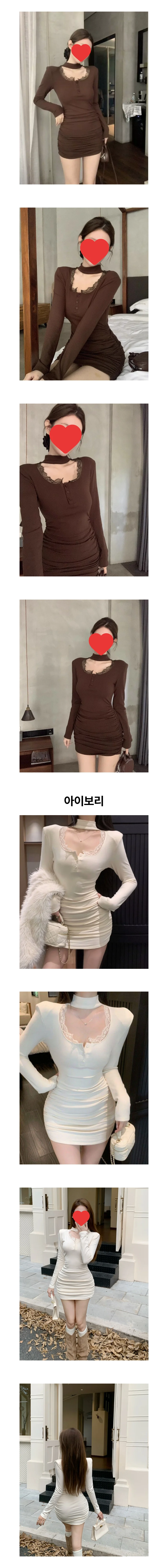 레이스 버튼 셔링 미니 원피스 페미닌룩 데일리룩 데이트룩 상세2