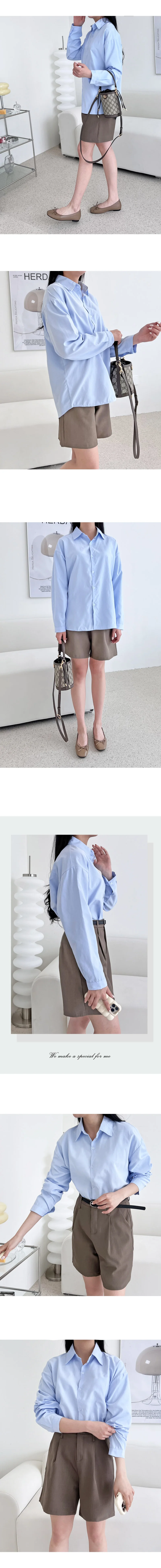 여성 긴팔 남방 셔츠 루즈핏 무지 블라우스 오버핏 셔츠 상세3