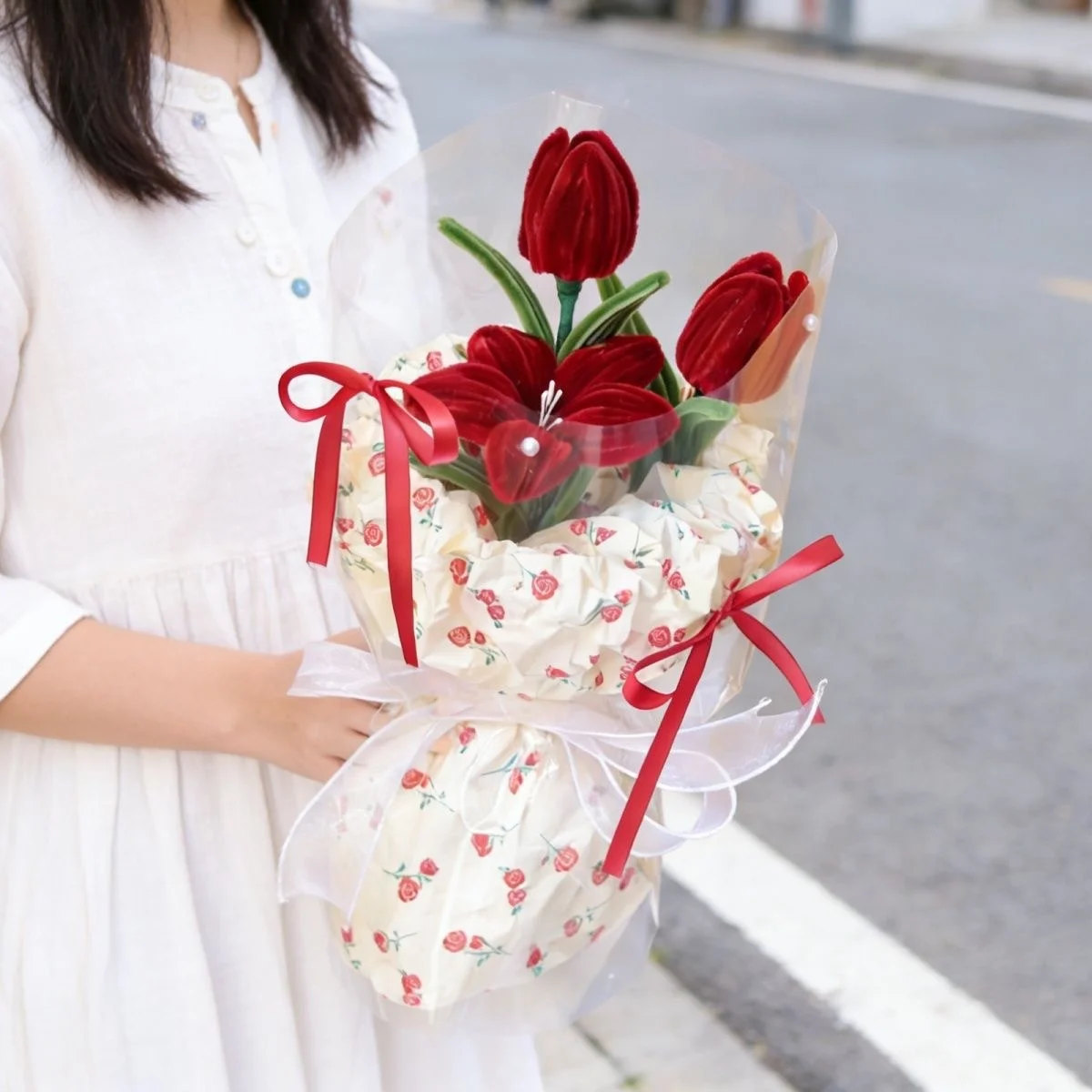 트위스트 모조 튤립 부케 완제품 핸드메이드 선물 어머니날 생일 장식 아이디어 상세1