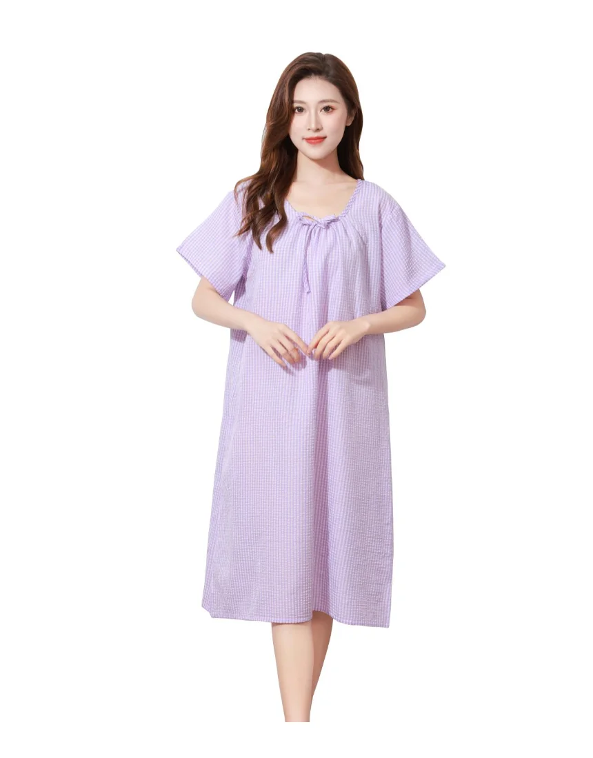 여성 홈웨어 원피스 여름 반팔 파자마 지지미 잠옷 상세1