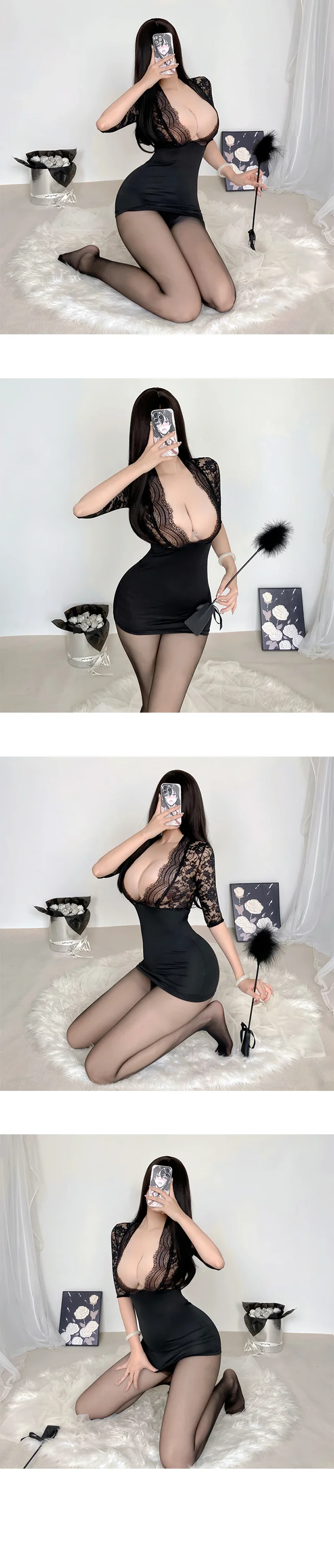 미니원피스란제리 섹시프레 비서튬 속옷세트 상세2