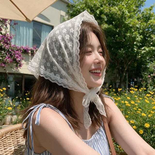 레이스 헤어두건 프릴 머리수건 레이어드 랩스커트 여름 바캉스룩 휴가용품 나들이