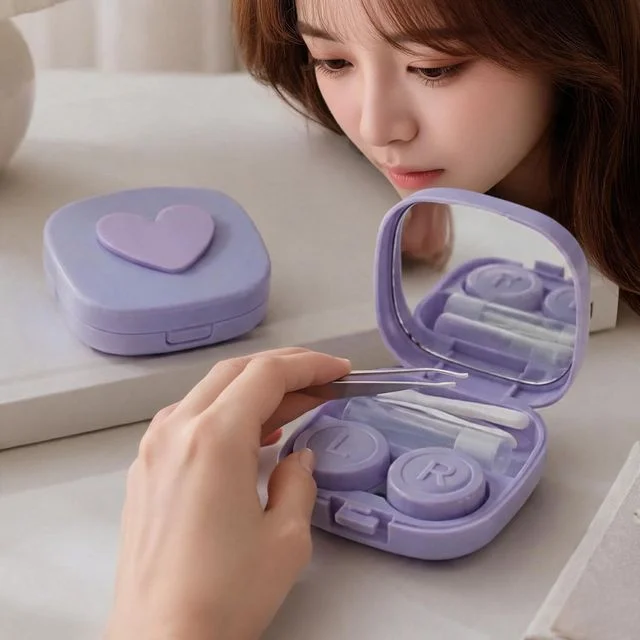 렌즈케이스 렌즈보관함 렌즈통 하트 올인원 휴대용 여행용 소지품 케이스