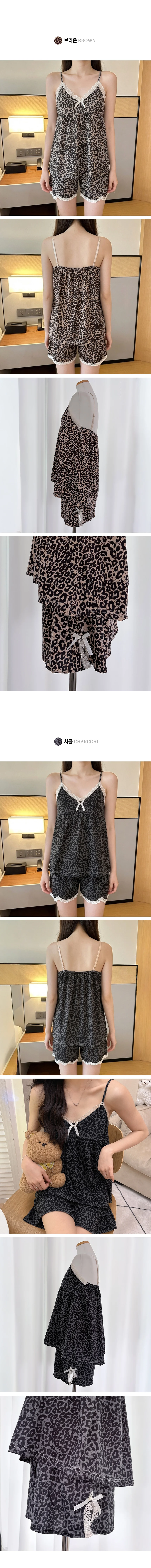 잠옷 파자마 파자마 나시 캡내장 레오파드 루비 상세2