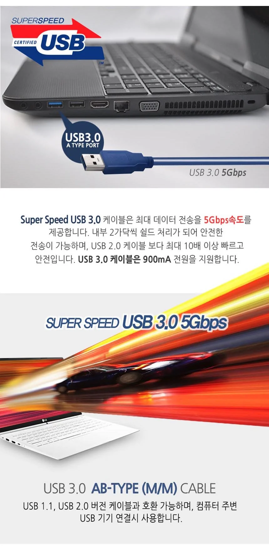 와이어맥스 USB 3.0 AM-BM 케이블 1.8M N-4418 상세3