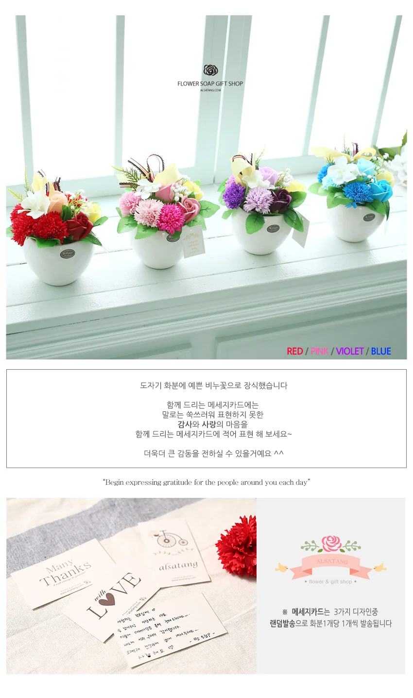 감사 도자기 카네이션화분 스승의날 화분 비누꽃 카네이션 부모님 상세4