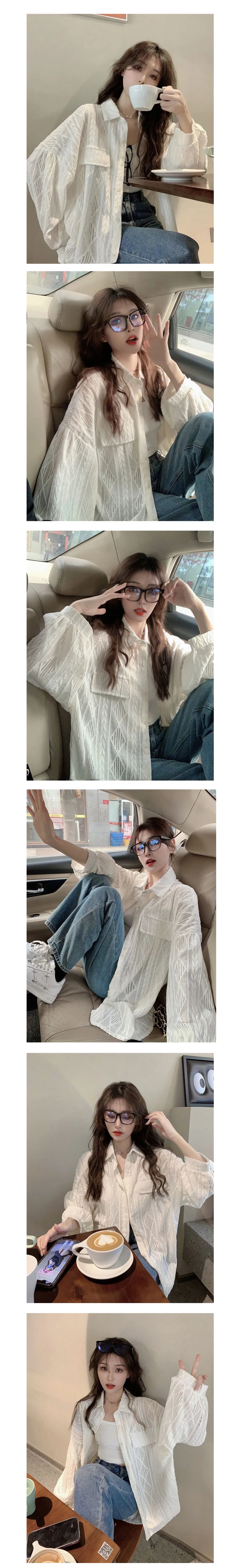 펀칭 카라 셔츠 오버핏 러블리 블라우스 카라셔츠 셔츠가디건 상세1