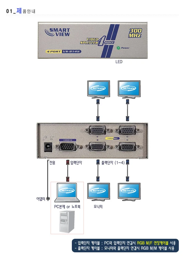 모니터 분배기 VGA RGB 1대 4 회의실 강의실 세미나 1대4분 상세3