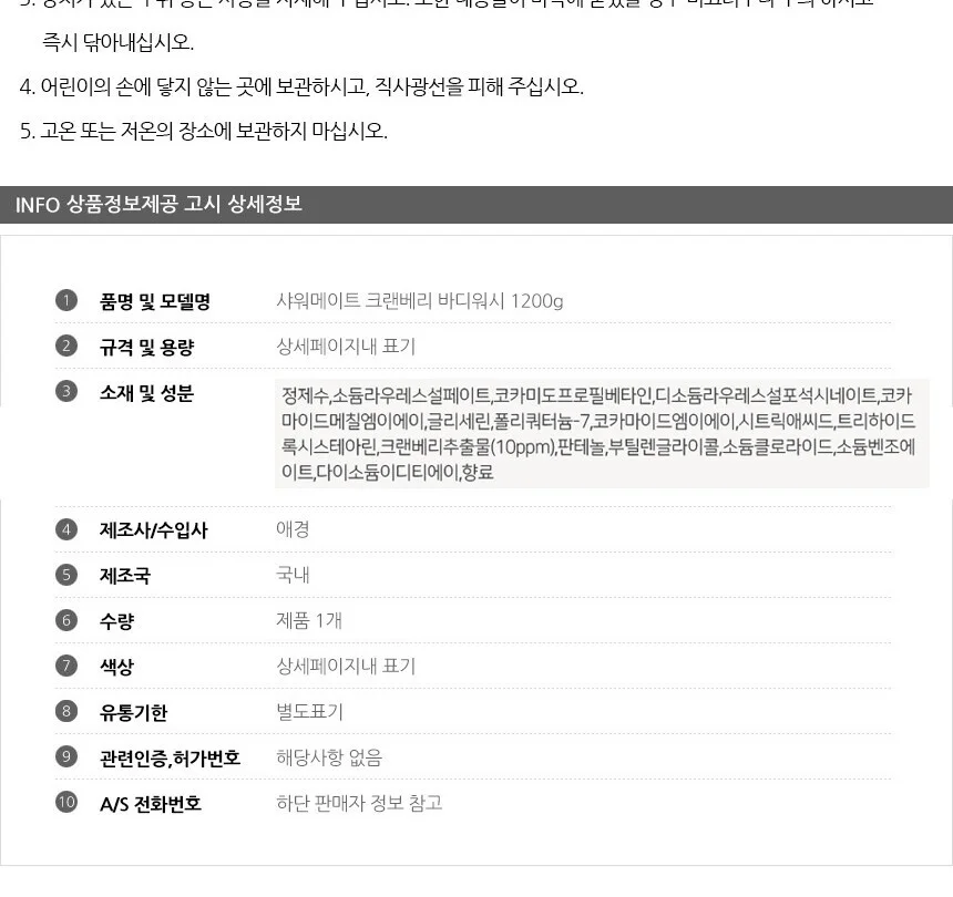 샤워메이트 프레쉬 크린베리 바디워시 1.2kg 상세2