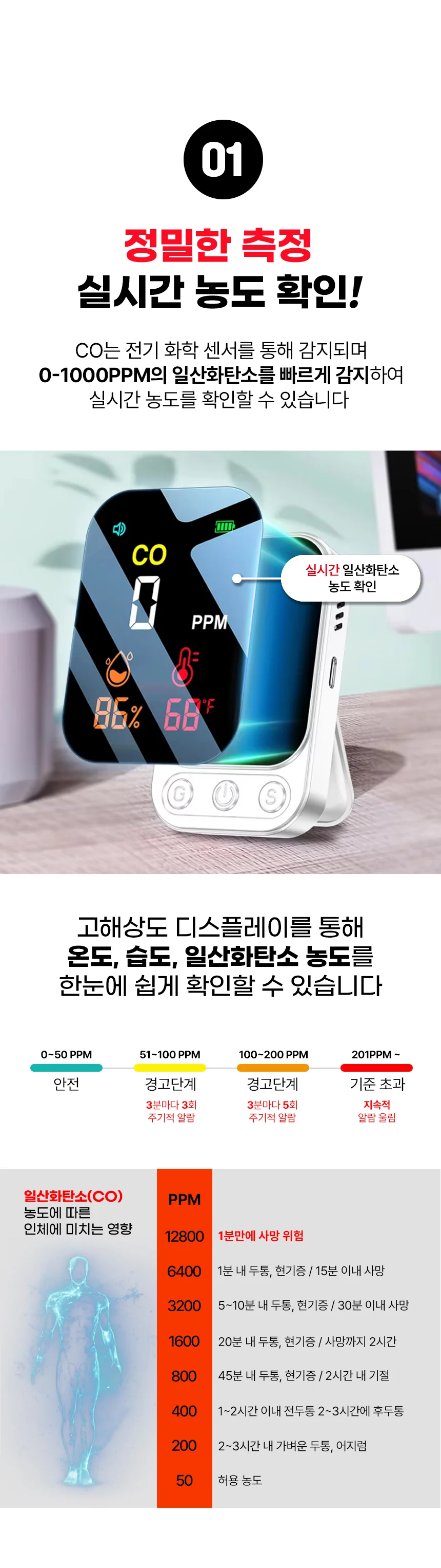캠핑용 KC인증 일산화탄소 경보기 충전식 상세5