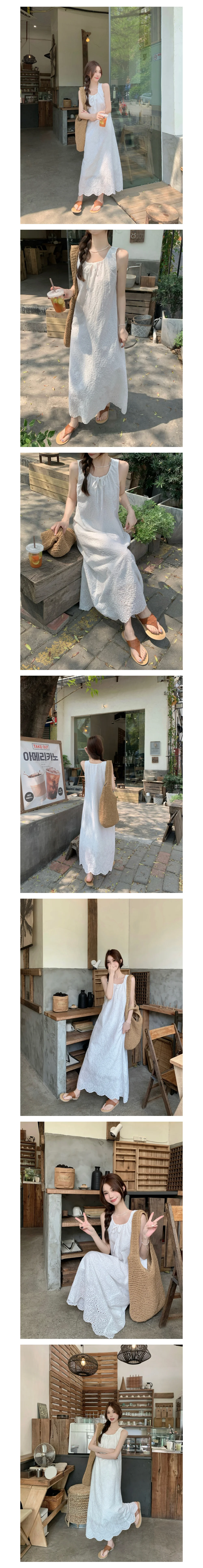 원피스 펀칭 스트링 리본 슬리브리스 상세1
