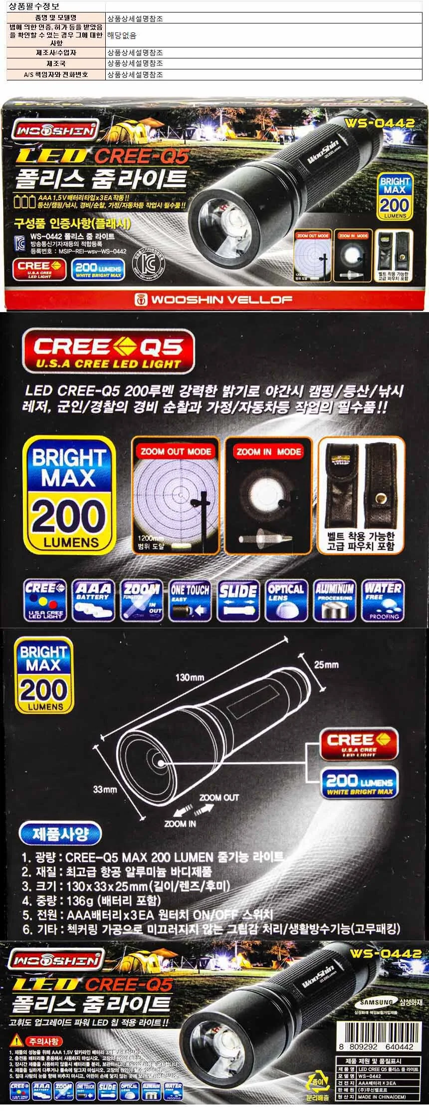 LED전조등 CREE LED 야간 라이딩 줌라이트 전조등 상세1