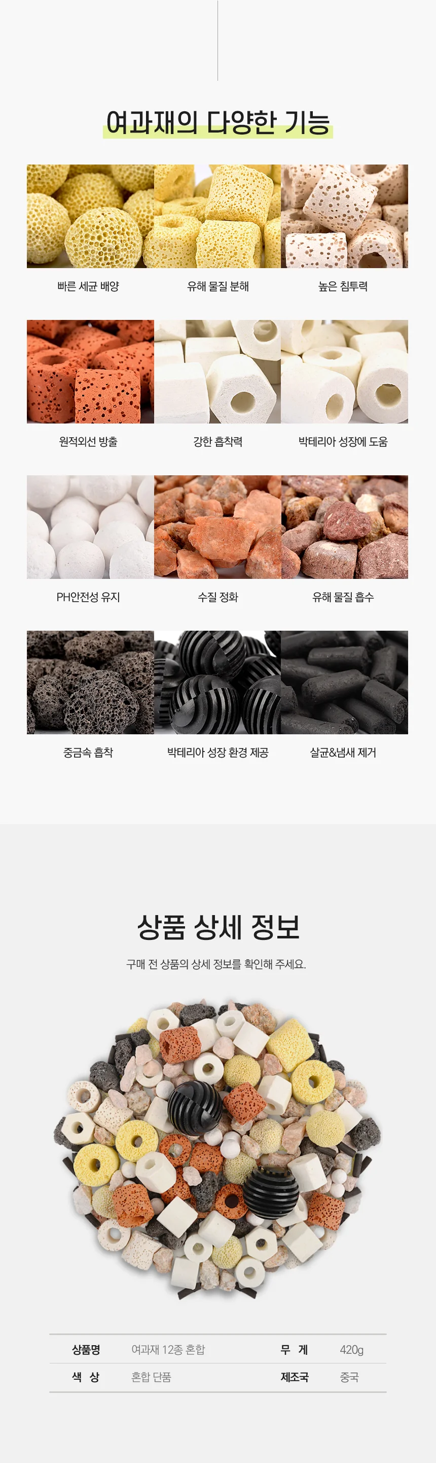 어항 해수 수조 여과재 12가지 혼합 세트 420g 상세2