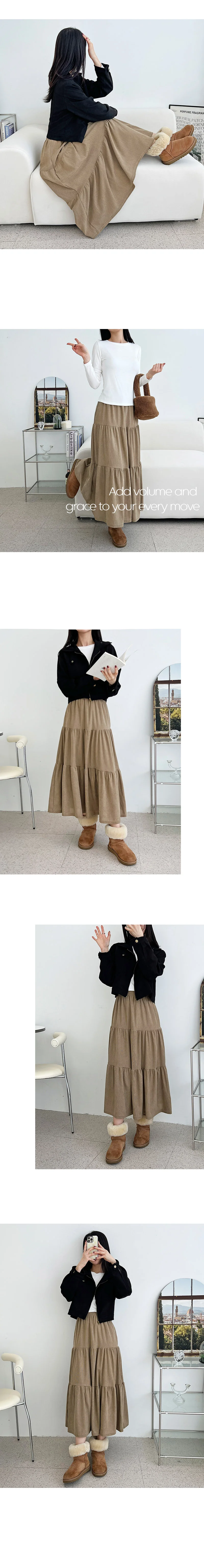 롱스커트 골덴 캉캉 치마 여성 가을 플레어 밴딩 하의 상세2