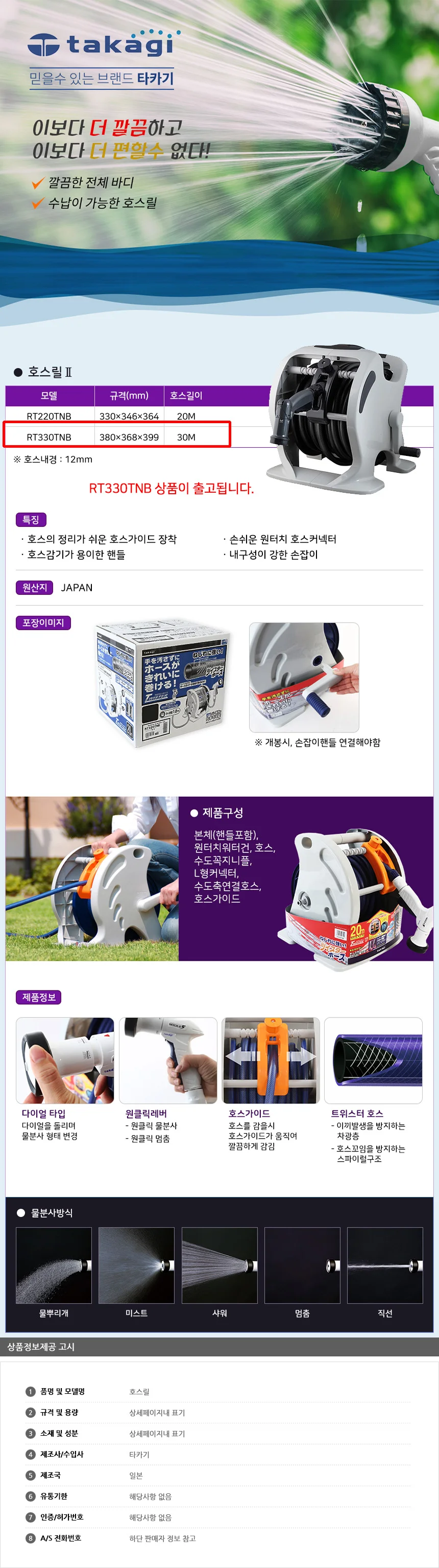 호스릴 물 분사기 스프레이 세차 청소 30M 물호수 호수 릴호스 상세2