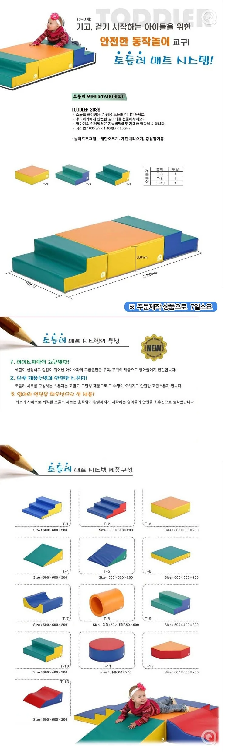 토들러미테어 2단계단사각 체조착지매트 체조에어매트 구르기매트 체육매트 상세2