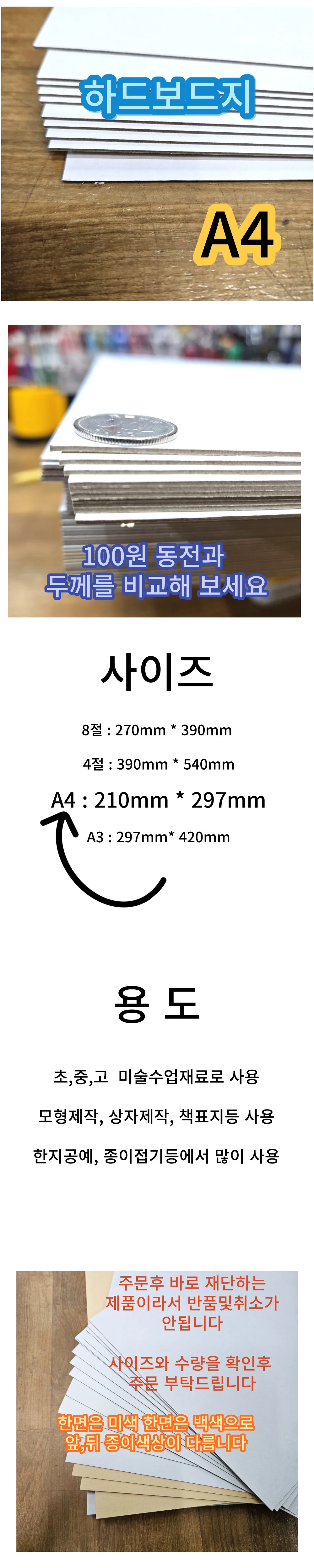 A4 사이즈 하드보드지 두꺼운 딱딱한 종이 모형제작 보드지 10매 상세1