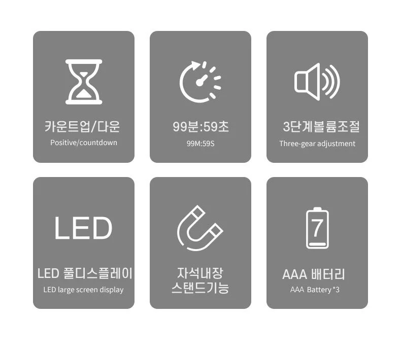 디지털 학습용 카운트 전자 타이머 LED 대형 화이트 상세2