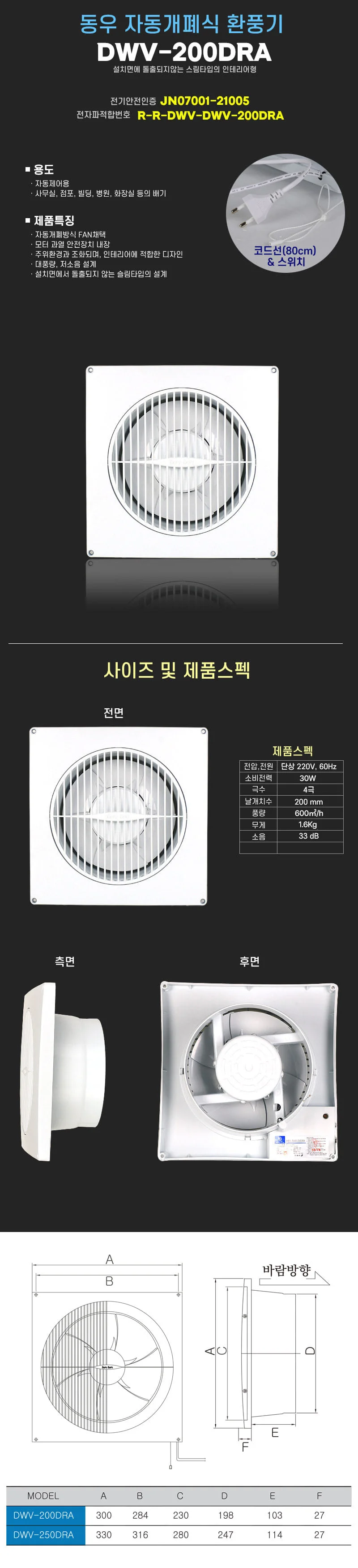배기휀 상가환풍기 저소음환풍기 상세1