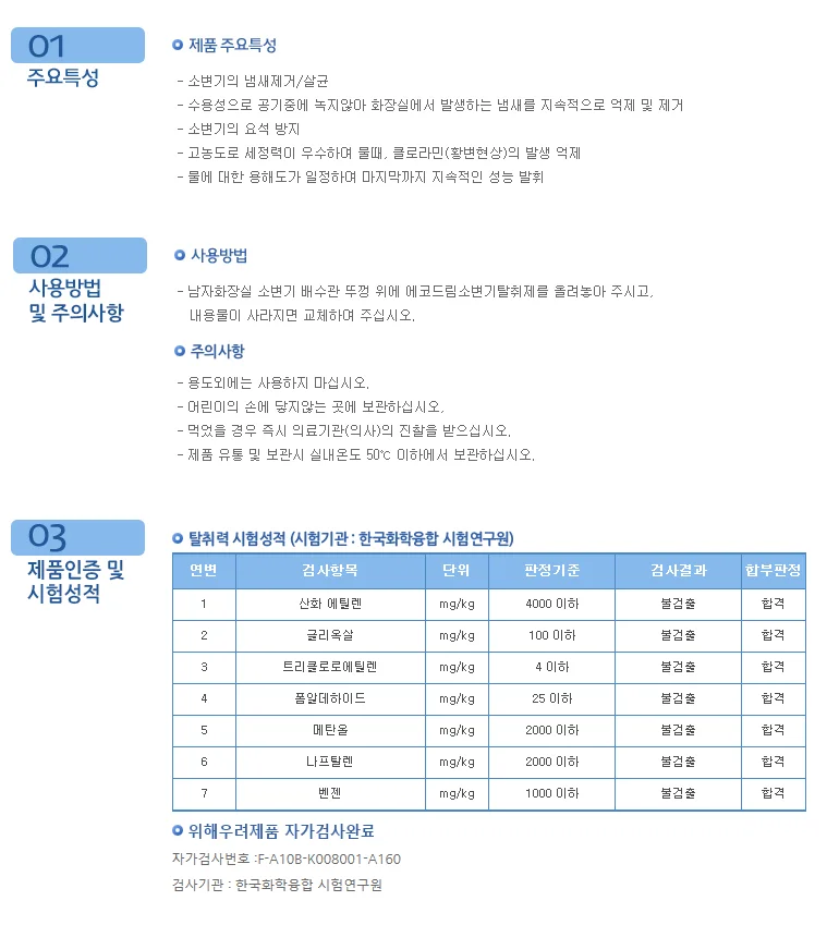에코드림 소변기 탈취제 삼각형 냄새제거 악취 세정 상세2