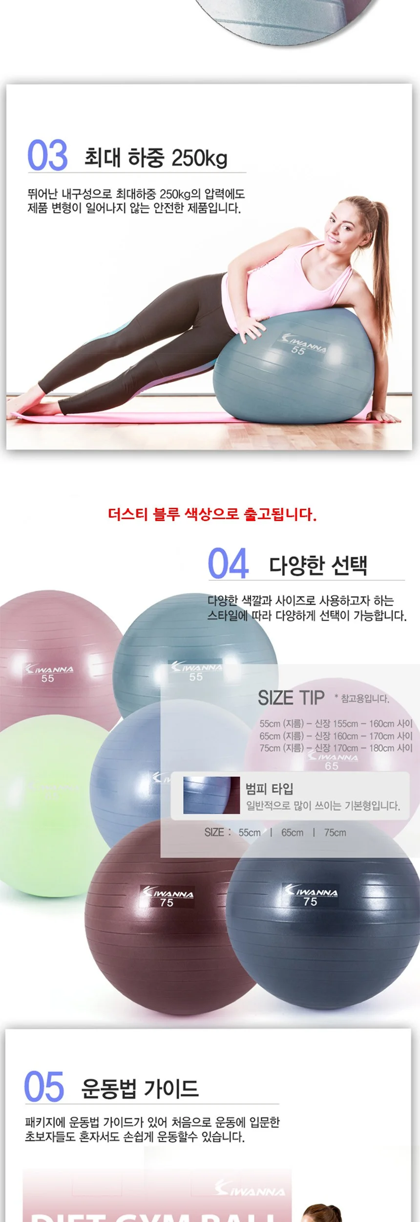 필라테스 아이워너 안티버스트 짐볼 55cm 더스티 블루 상세3