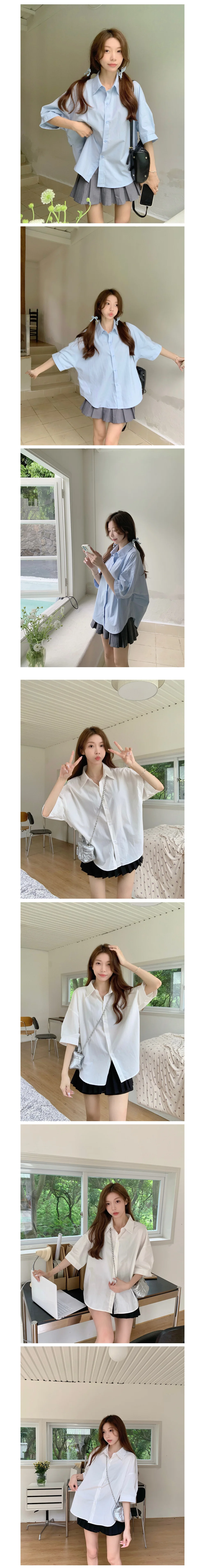 하늘색 루즈핏 트임 셔츠 상세2