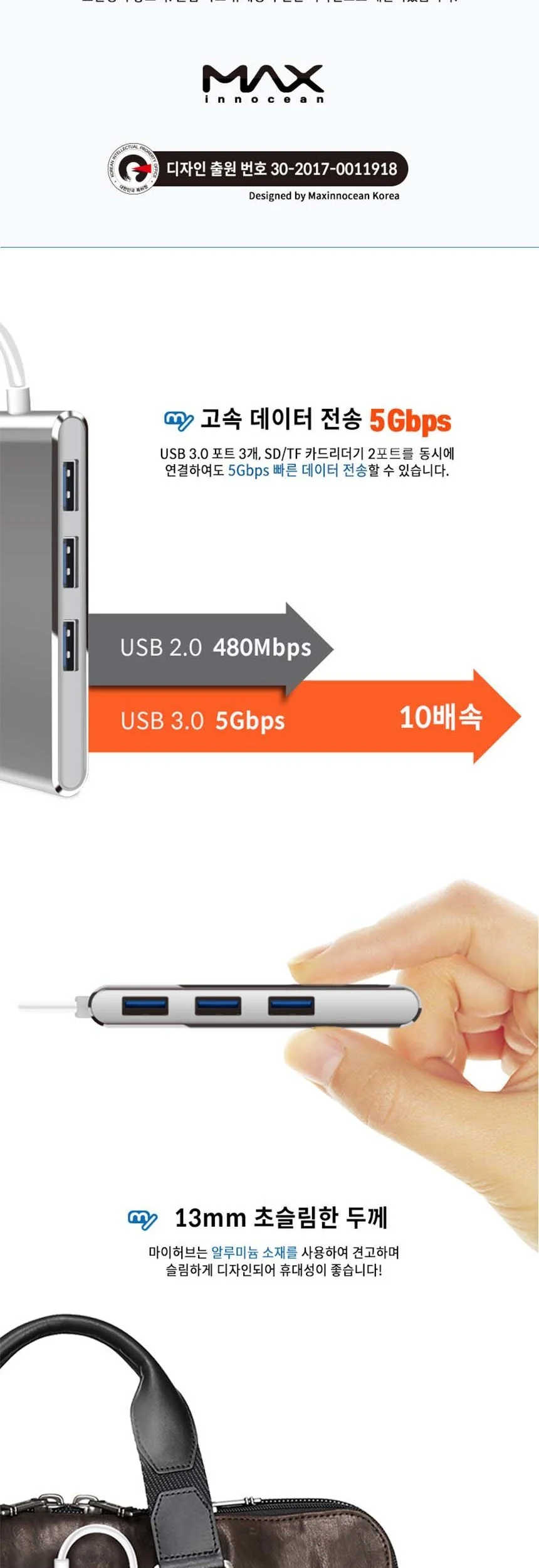 UA3-CS USB3.0 C타입 5포트 카드리더기 알루미늄허브 상세3