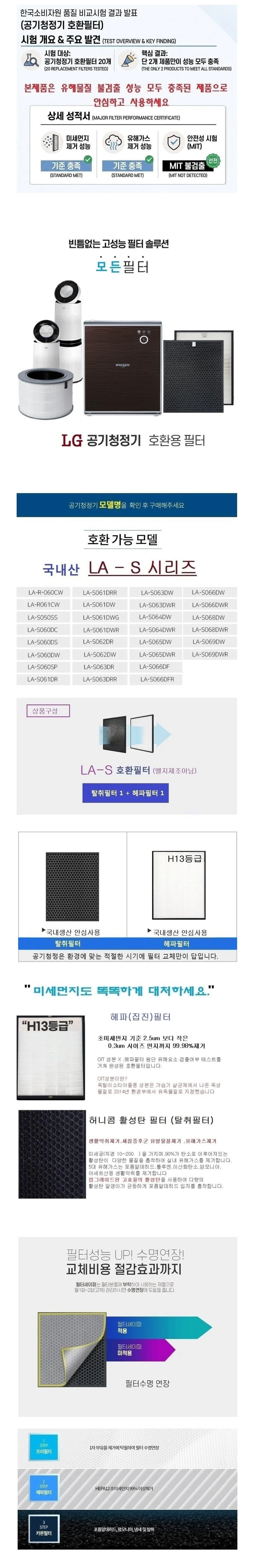 엘지호환 S시리즈 LA-S063DR 헤파+탈취 국산 호환필 상세2