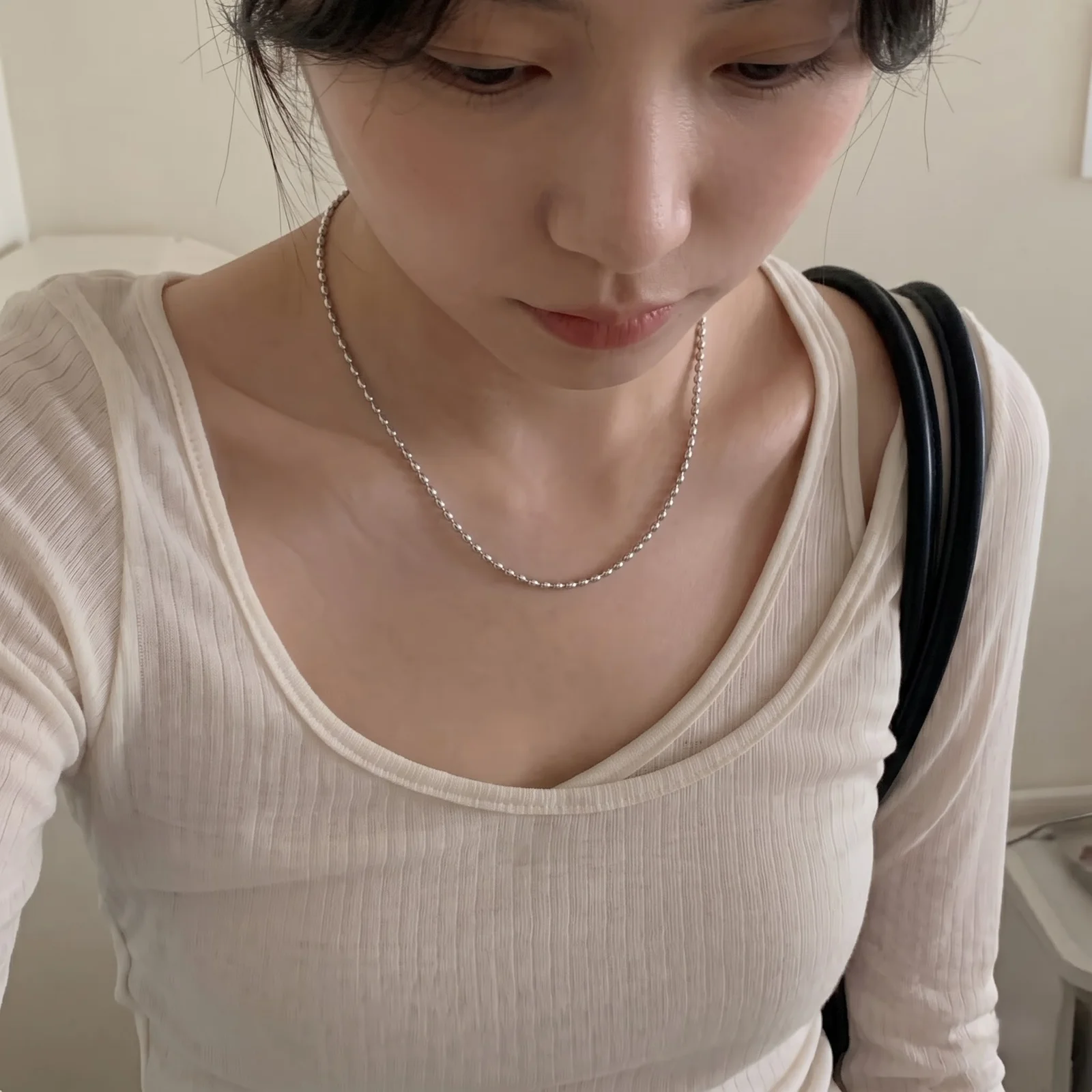 써지컬스틸 슬림 체인 목걸이 실버 데일리 레이어드 목걸이 상세4