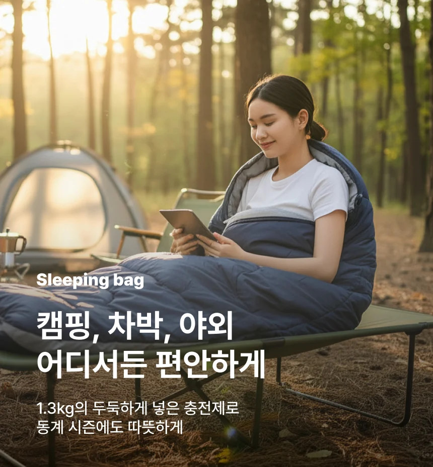 사계절 차박 후드침낭 1300g 아웃도어침낭 등산침낭 상세이미지