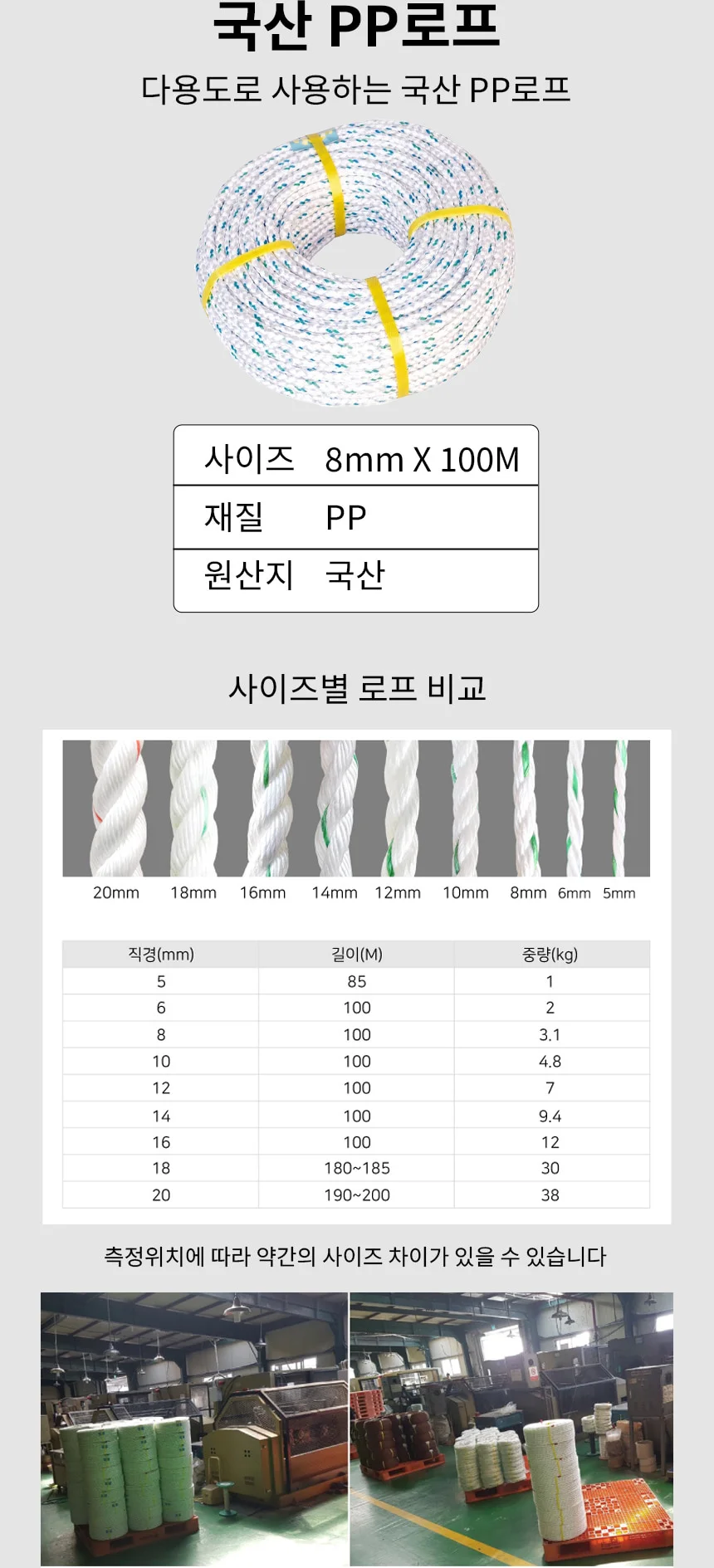 국산 PP로프 백색 8mm X 100M 상세1