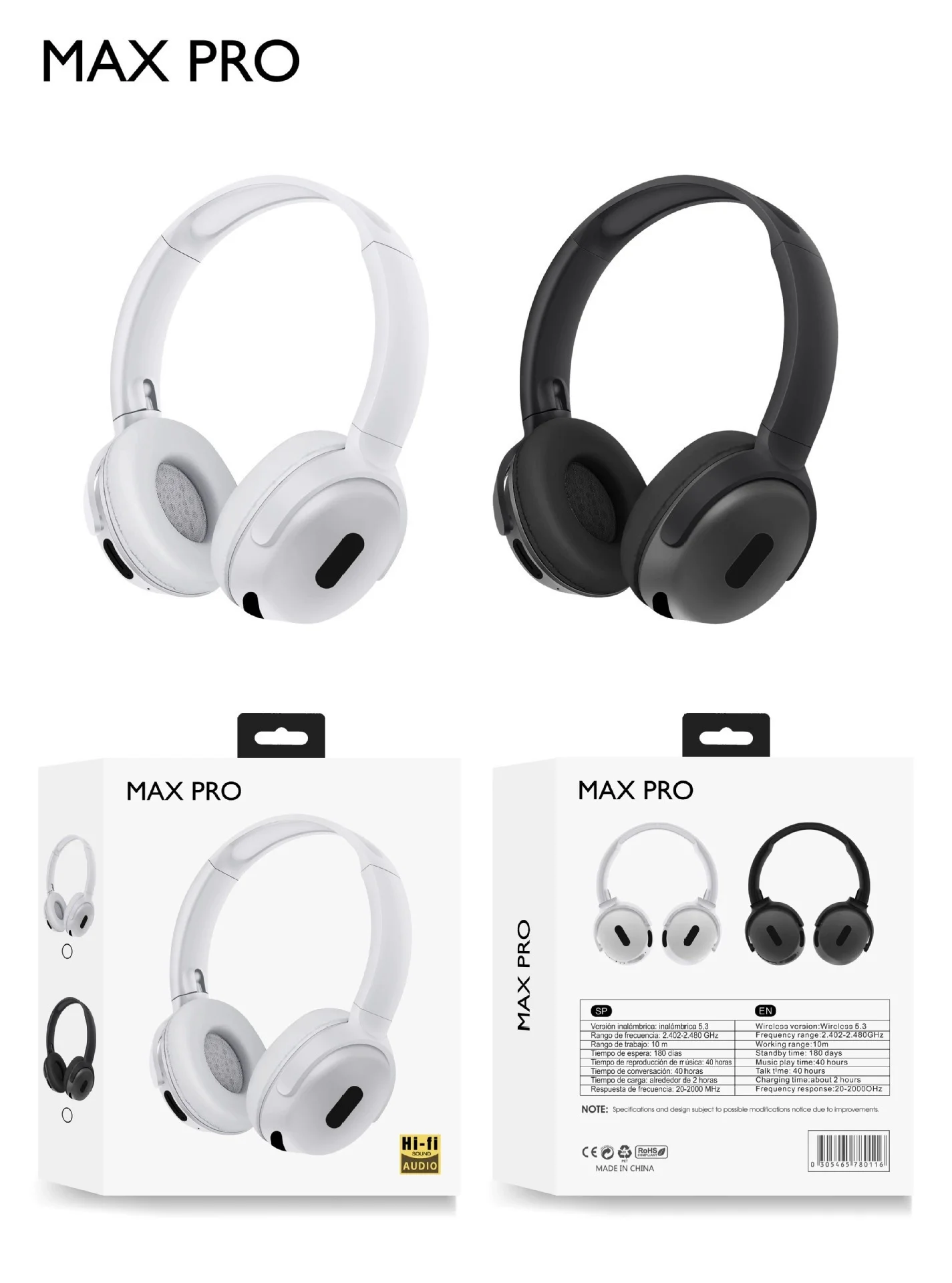 크로스보더 신규 폭발적인 무선 블루투스 이어폰 헤드셋 신형 MAX PRO 휴대전화 음악 헤드셋 아마존 선물세 상세1