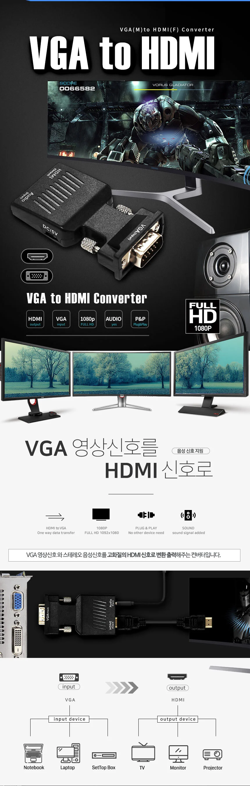 컨버터 변환젠더 vga 연장케이블 연장 VGA 상세1
