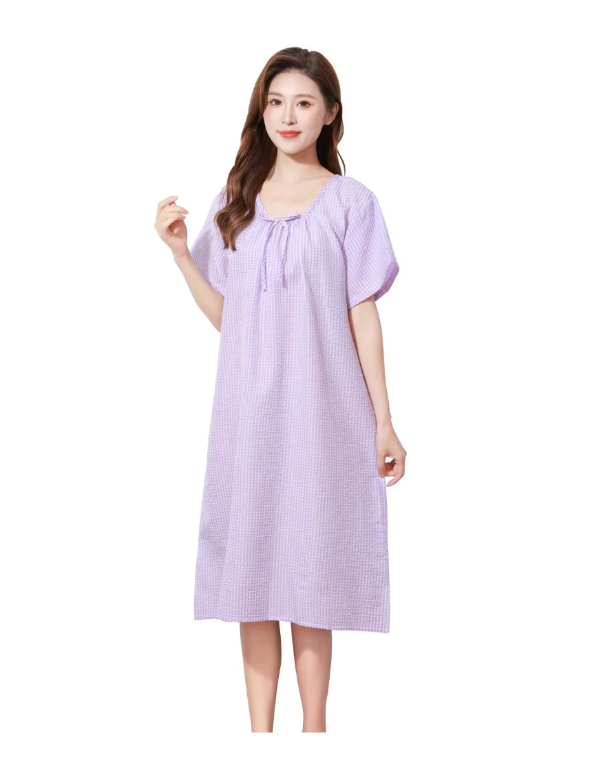 여성 홈웨어 원피스 여름 반팔 파자마 지지미 잠옷 상세3