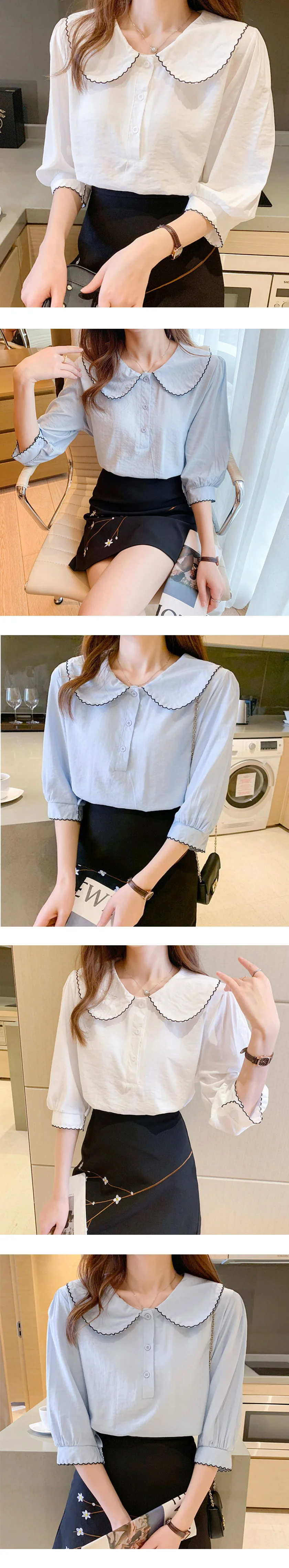 핀턱 카라 셔츠 냉감 소재 여름 블라우스 상세3