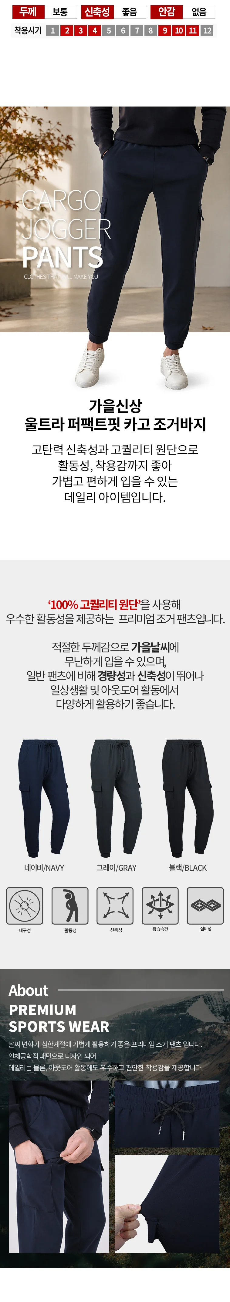 (1+1) 가을신상 울트라 퍼팩트핏 카고 조거바지 상세5