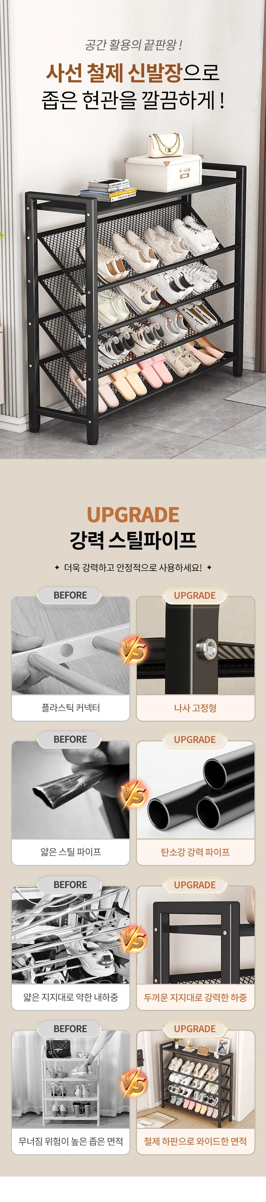 사선 철제 신발장 업그레이드형 틈새슬림신발장 다용도 상세1