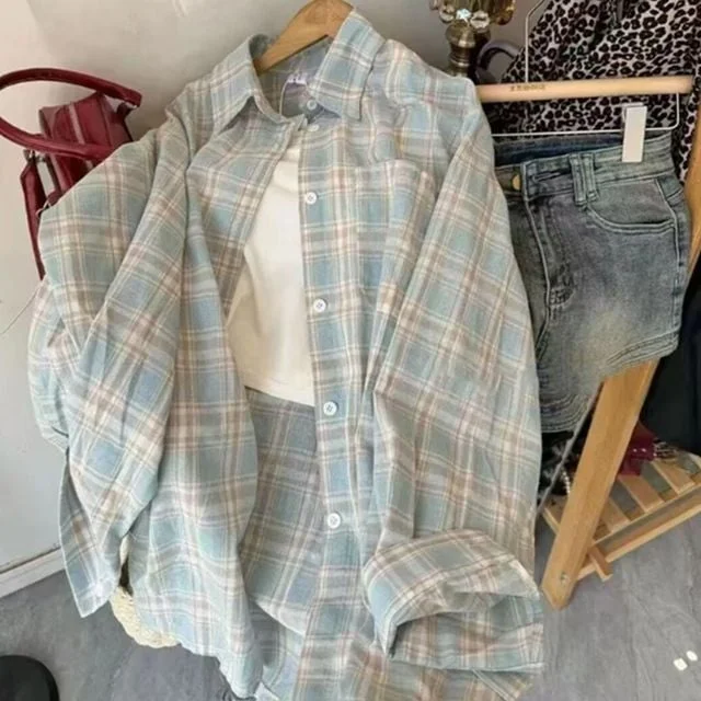 여성 오버핏 체크 봄 가을 긴팔 셔츠 남방 여성셔츠 체크셔츠